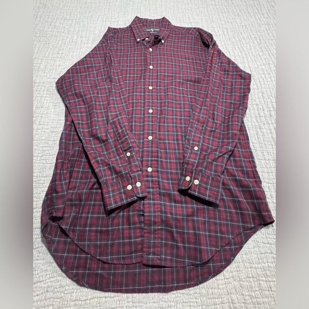 Vintage Ralph Lauren Yarmouth Flannel Button Down Shirt Mens 15.5 32-33 Plaid